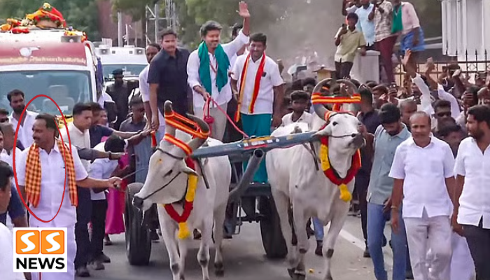 விஜய் சென்ற மாட்டு வண்டியை ஓட்டியது யார்?.. தேடப்படும் நபர் என எழுந்த சர்ச்சை – திமுக, அதிமுக கேள்வி!